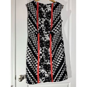 Women’s business or casual wear knee length black and salmon dress short sleeves